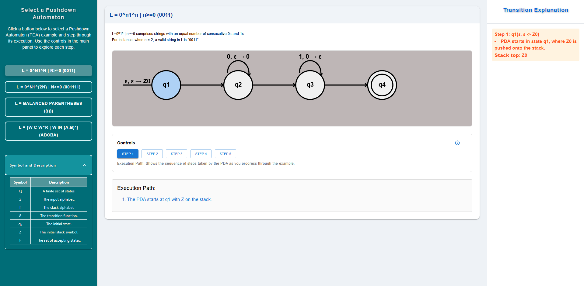 Step 3 — Click STEP 1 and view Transition Explanation